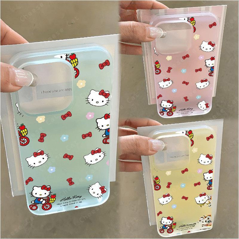 Nơ đỏ và Kitty Ốp điện thoại màu hồng mờ cho iPhone 15 16 11 12 13 14 17 Pro Max 7 Plus XR Xs Max