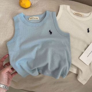 Mỏng Lưới Co Giãn Mùa Hè Áo Vest Trẻ Em Bé Trai Áo Thun Không Tay Bé Thêu Top Bé Gái