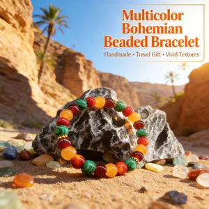 Vòng tay đính cườm Bohemian Malachite - Hạt thủy tinh / tráng men nhiều màu - Handmade - Unisex Natural Travel