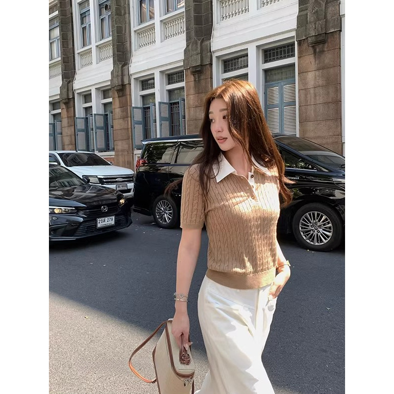 SUXI Mới Áo Polo Nữ Cổ Cáo Tay Ngắn Phù Hợp Mùa Hè 260410