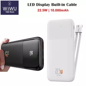 Pin Dự Phòng WIWU Wi-P021 10.000mAh 22.5W - Tích Hợp Cáp Sạc Nhanh PD/QC3.0 , Màn Hình LED, Siêu Nhỏ Gọn