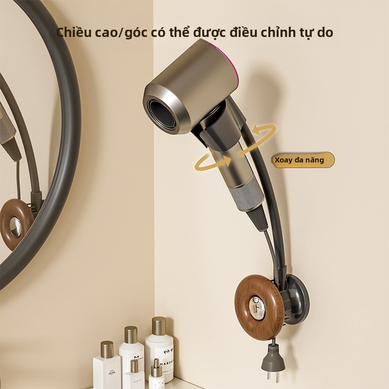 Kệ đa năng để máy sấy tóc, tặng kèm lược, thiết kế không cần khoan lỗ, xoay 360°, keo dán cường lực, giải phóng đôi tay
