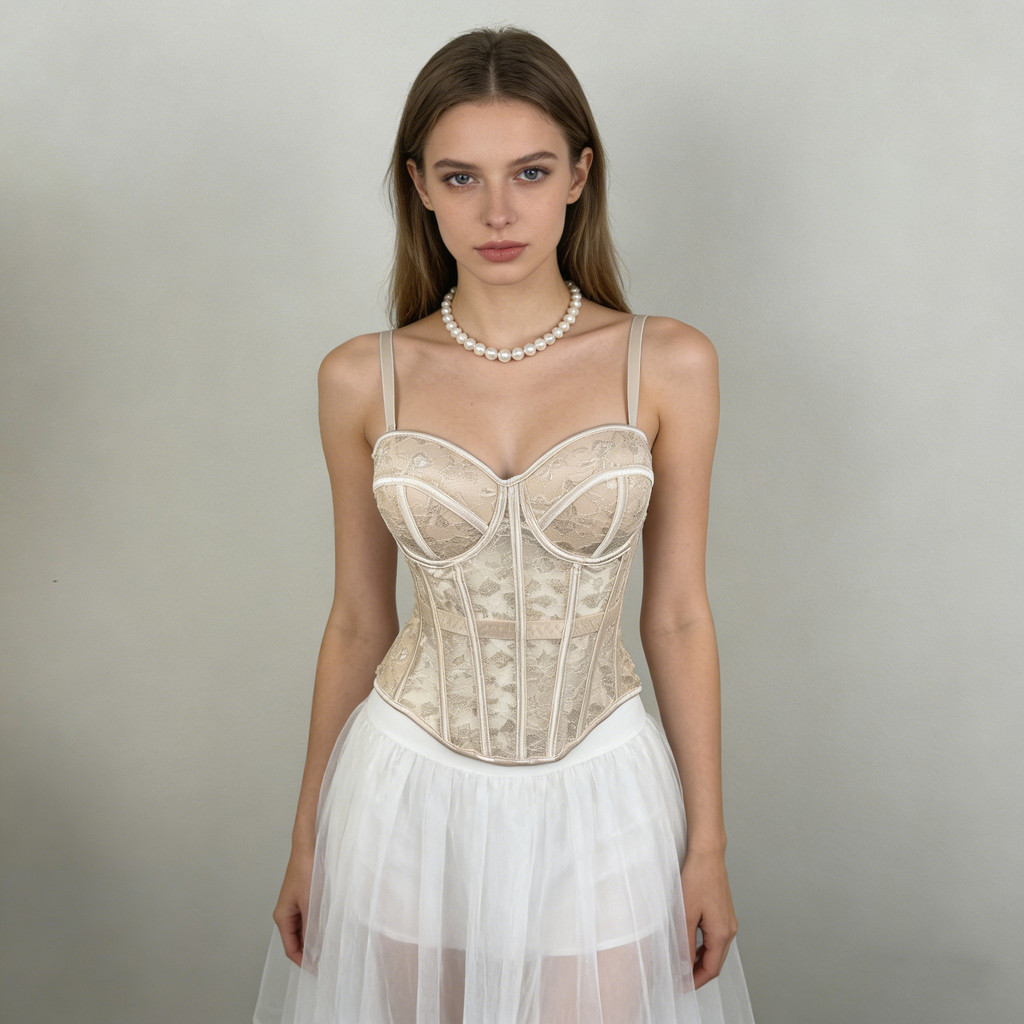 Áo yếm thoáng khí bằng ren với thiết kế corset vừa vặn, phù hợp làm trang phục bên ngoài.