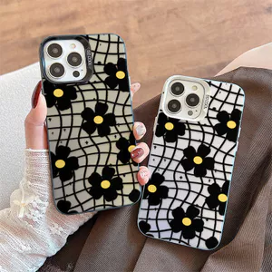 Ốp Lưng Cho Redmi Note 14 13 12 11 10 14C 13C 12C 11A 10C 9C A3 A2 A1 C75 C65 C61 C55 C31 X7 X6 M6 13T 14T Pro Mạ Acrylic IMD Case Họa Tiết Hoa Đen CYIM213