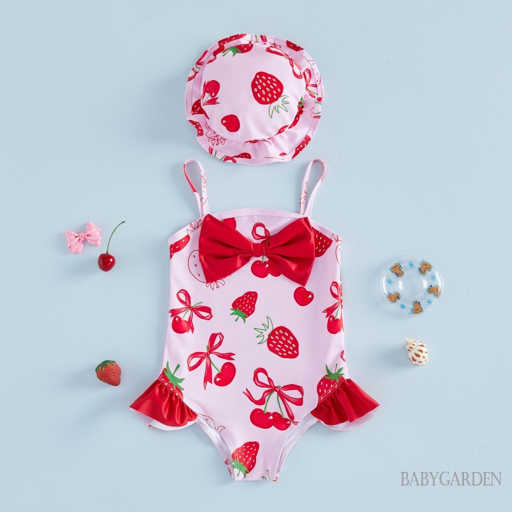 6m-4y Bé Gái Cami Đồ Bơi Không Tay Hoa / Dâu In Áo Liền Quần Đồ Bơi Có Mũ