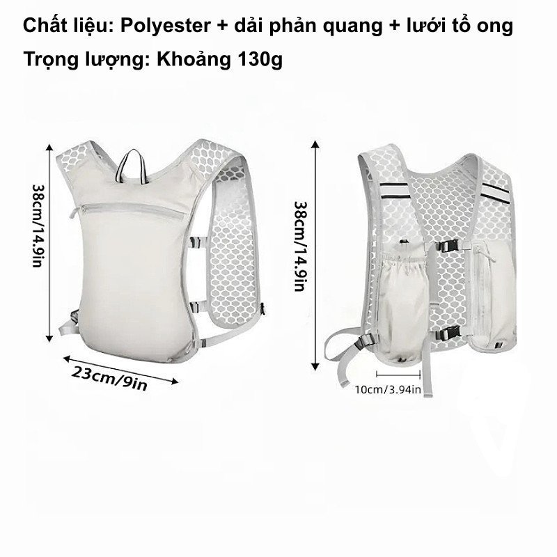Áo vest chạy bộ nhẹ thoáng khí nhiều ngăn đựng điện thoại bình nước dải phản quang chạy marathon