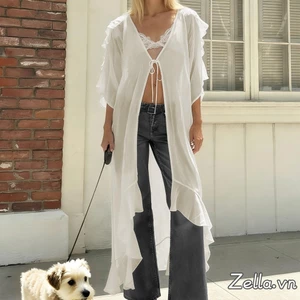 Áo len voan sheer tay 3/4 nữ màu trơn, phù hợp mặc mùa hè