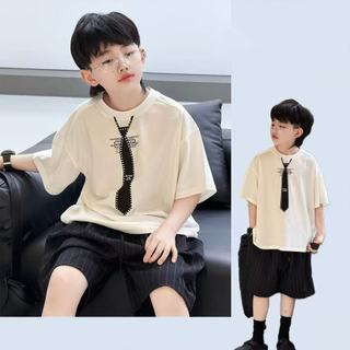 Áo thun cà vạt cho bé trai – Cotton mềm thoáng khí, áo tay ngắn thời trang, mặc hè đi học