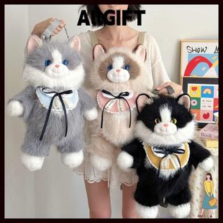 Ba lô mèo sang trọng mô phỏng ALLGIFT, Ba lô Ragdoll sang trọng dung tích nhỏ mềm mại, Kawaii Hoạt hình dễ thương Con rối thực tế Túi đeo vai mèo Quà tặng cho bé gái