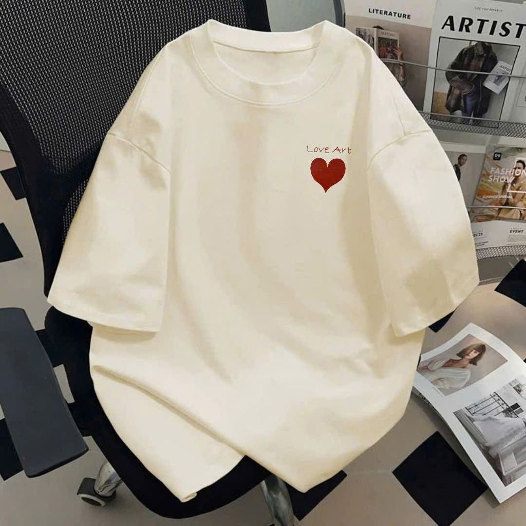 Áo phông basic tay lỡ thời trang, unisex họa tiết chữ LOVE ART ng ự c-chag3158