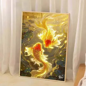Lucky Carp Fish Lotus Canvas Print Feng Shui Fortune Wall Art Poster Living Room Bedroom Home Decoration Unframed