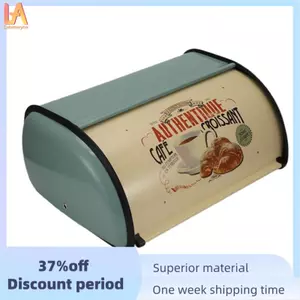 Vintage Bánh Mì Hộp Bảo Quản Thùng Rollup Top Ánh Sáng Xanh Nhỏ Bột Phủ Bánh Mì Sắt Snack Hộp Đựng Thực Phẩm Cho Nhà Bếp Trang Trí Nhà