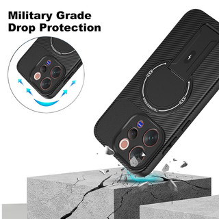 Dành Cho Vivo V70 5G Ốp điện thoại Sợi Carbon Kết Cấu Mặt Sau Cứng Từ Tính Có Chân Đế Mềm TPU Cạnh Chống Sốc Mỏng Bao