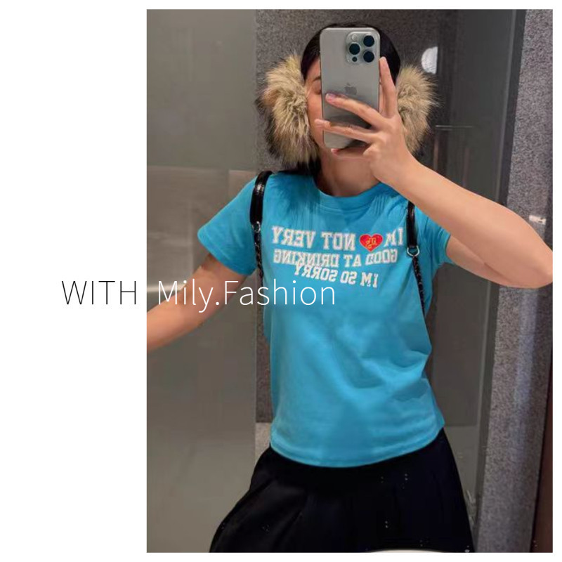 Milyfashion Áo thun Cotton Retro In Chữ Tay Ngắn Màu Xanh Hồ Nước Phong Cách Casual