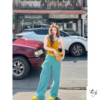 Bộ phong cách retro Y2K, bộ màu kẹo dopamine, bộ hot girl, bộ nữ mùa hè 2026, phong cách khao khát thuần khiết mới, áo tank không tay, quần ống rộng eo, bộ hai mảnh