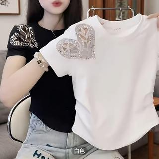 [Seckill trong thời gian có hạn] Mùa hè Phong cách mới dành cho nữ Áo thun ngắn tay rỗng dành cho nữ thời trang không đều Áo kim cương nóng hẹp sang trọng dành cho nữ