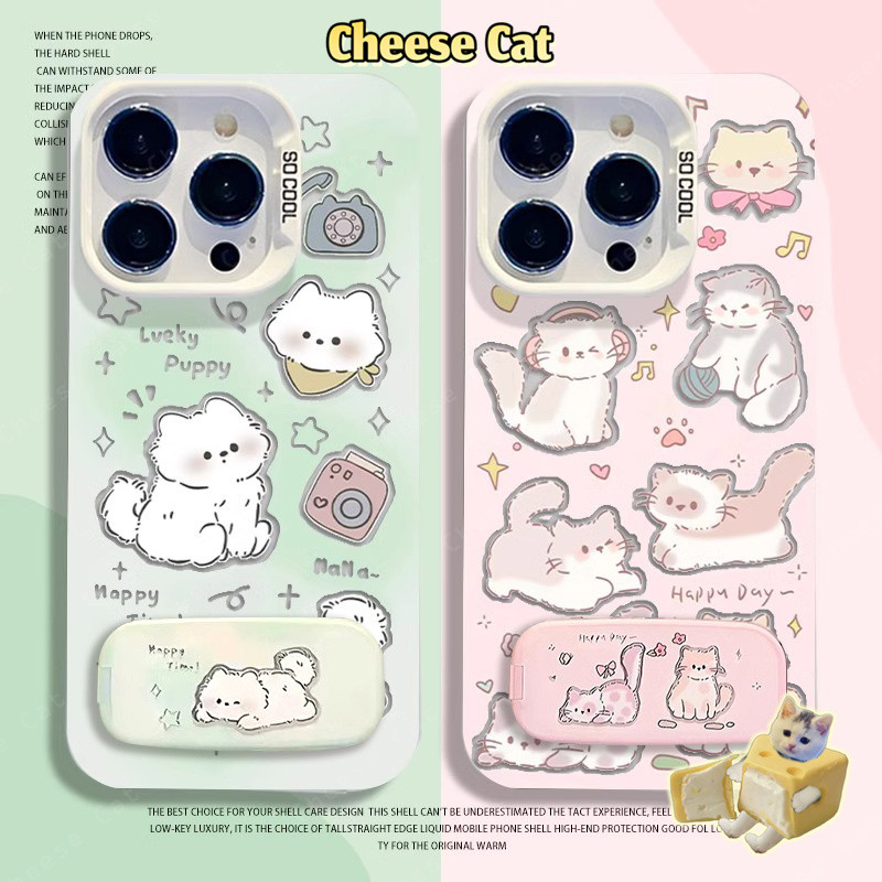 Ốp Lưng Mèo Béo Dễ Thương Có Gương Giá Đỡ Điện Thoại Cho iPhone 13 14 15 12 11 16 17 Pro Max 16E Xs Max XR 7Plus