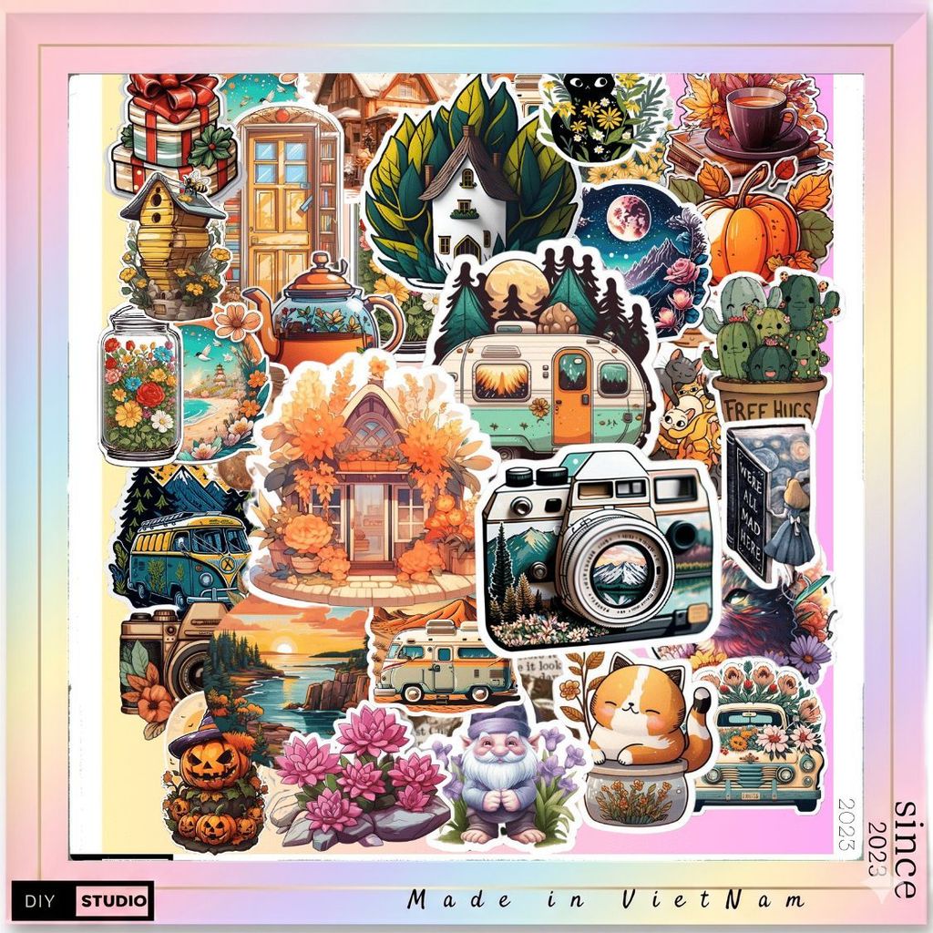 Set 100 sticker thiên nhiên siêu đẹp chống nước tốt