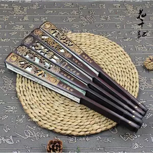 Quạt Nam Cao Cấp Phong Cách Trung Hoa Rỗng 33cm Đầu Vải Lụa Xanh Khắc Quạt Gãy Quạt 260419