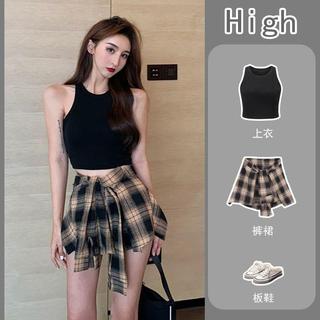[Seckill trong thời gian có hạn] Hot Girl Slim-fit Slimmer Look Phong cách mới Áo Vest phiên bản Hàn Quốc Áo mùa hè Quần short kẻ sọc không đều Bộ đồ thường ngày hai mảnh