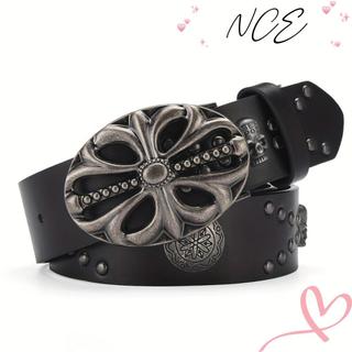 Thắt lưng da NCE đầu xương phong cách Hip Hop và Bohemian, thiết kế kẻ sọcpunk phù hợp xu hướng Y2K