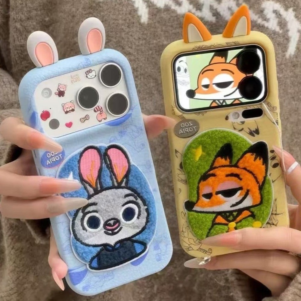 Da 3D Tai Thêu Cáo Thỏ Ốp Lưng Điện Thoại iPhone 17 Pro Max 17 Air 16 Plus 15 14 13 12 11 Vỏ Bảo Vệ Chống Sốc