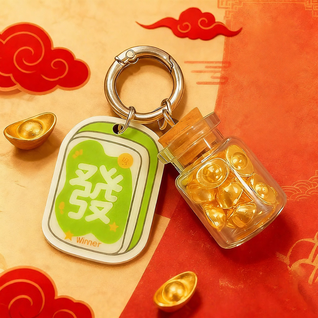 Năm Mới May Mắn Chai Mahjong Móc Khóa Acrylic INS Phong Cách Túi Treo Điện Thoại Trang Trí Quà Tặng