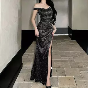 đầm nữ body dáng dài đen trễ vai lụa cao cấp tiệc cưới pháp xinh đầm tiệc cưới dạ hội sang chảnh sexy big size