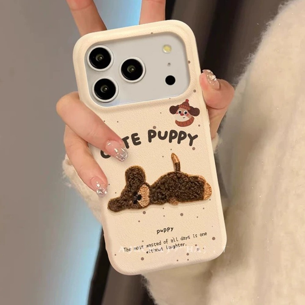 Ốp Điện Thoại Da Chó Thêu 3D Cho iPhone 17 Pro Max 17 Air 16 Plus 15 14 13 12 11 Vỏ Bảo Vệ Chống Sốc