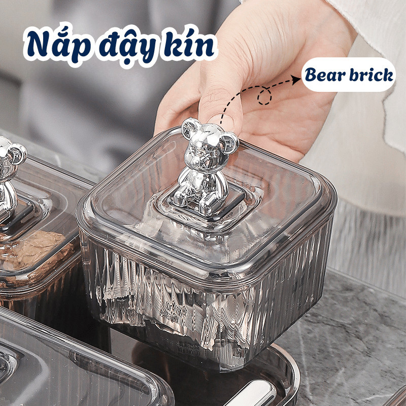 Khay Đựng Mứt Tết Trong Suốt Nắp Gấu Bearbrick Kèm Khay – Hũ Đựng Bánh Kẹo, Trái Cây Khô Sang Trọng