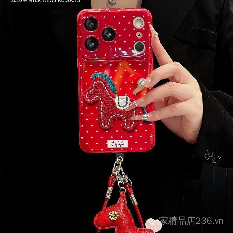 Chấm Bi Thêu Pony Dây Thích Hợp Cho 17 Vỏ Điện Thoại Năm Mới iphone15promax Silicone 16 Flip Cover