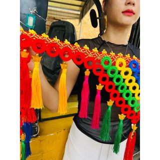 Rèm thổ cẩm trang trí kính lái xe ô tô tải, dài 2m5