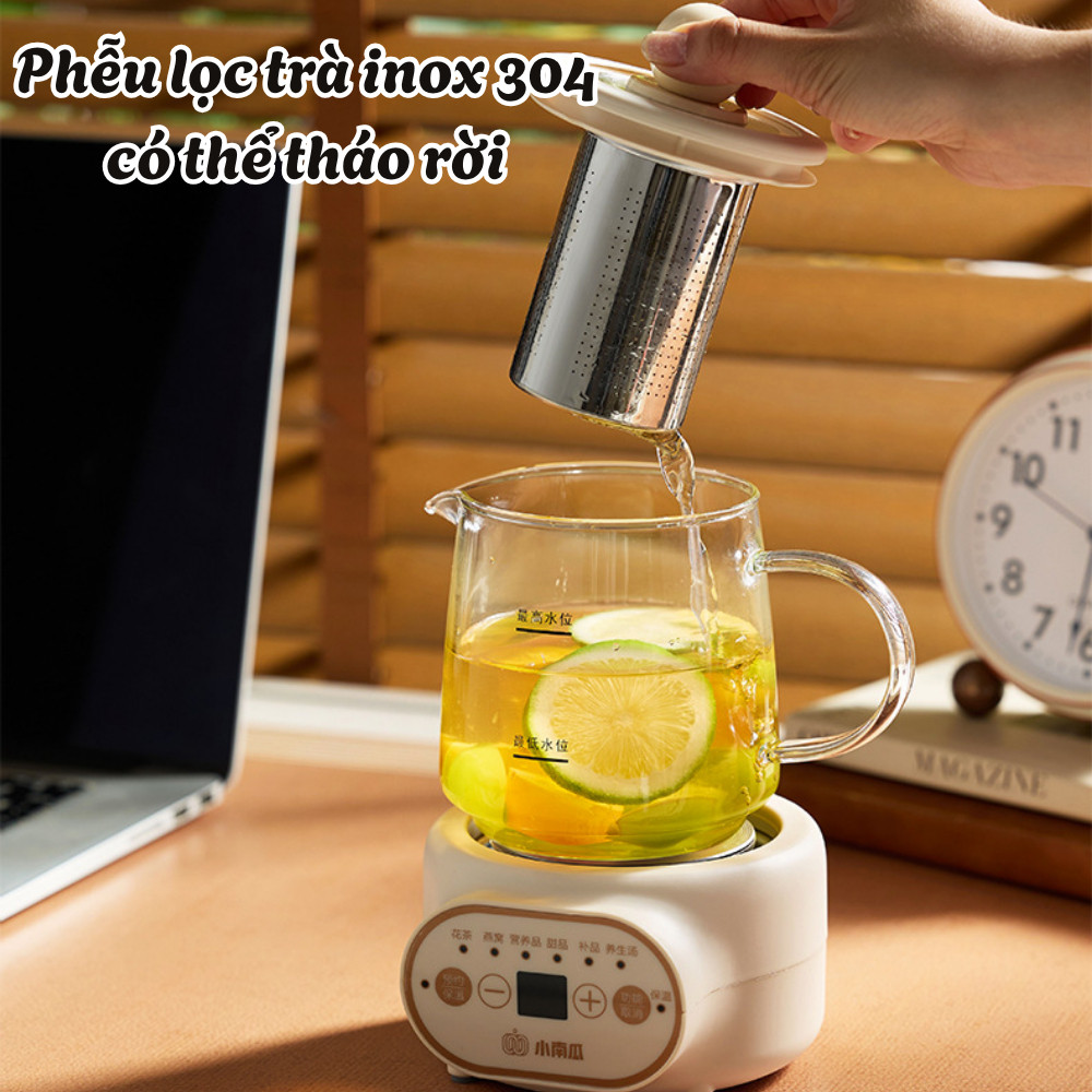 Ấm Đun Nước Pha Trà Điện 400W Đa Năng 6 Chức Năng, Đặt Giờ Thông Minh, Bình Thủy Tinh Chịu Nhiệt