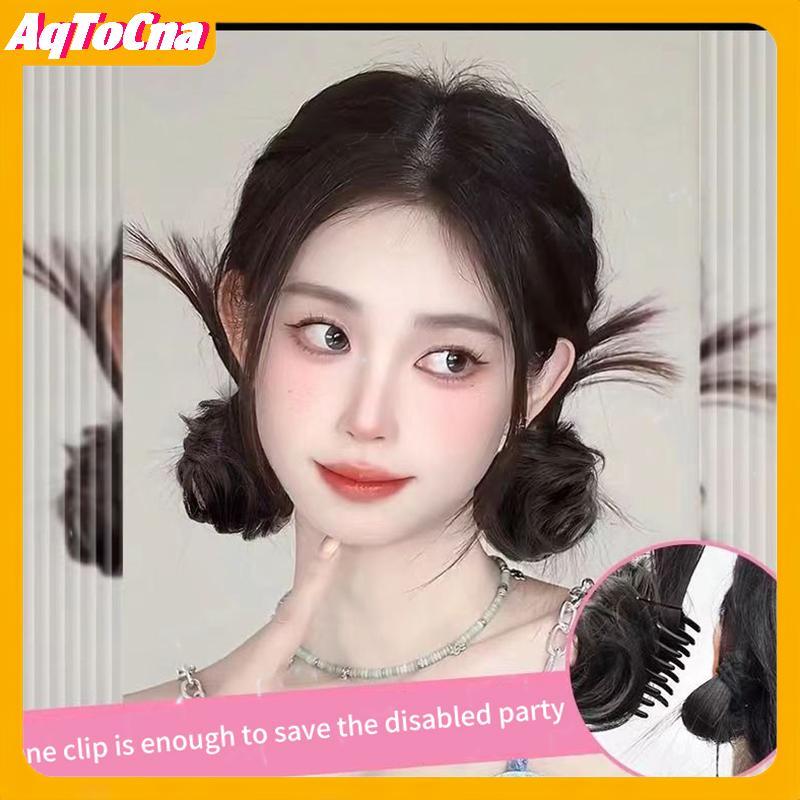 AqToCna Tổng Hợp Tóc Bun Xoăn Tóc Giả Gước Kẹp Thịt Viên Co Giãn Đuôi Ngựa Phần Mở Rộng Tóc Scrunchy Giả Miếng Cho Nữ AqToCna
