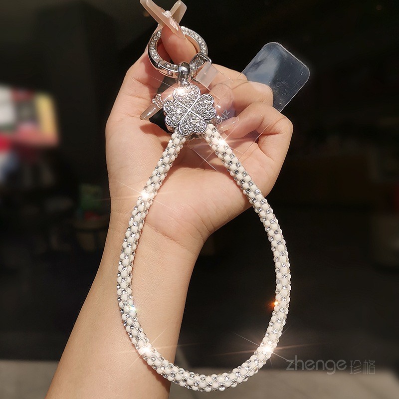 Điện Thoại Di Động Dây Bốn Lá Cỏ Ba Lá Nhấp Nháy Kim Cương Dây Đeo Tay Nữ Độc Đáo Hợp Thời Trang Đẹp Ánh Sáng Sang Trọng Niche Tinh Tế Cao Cấp