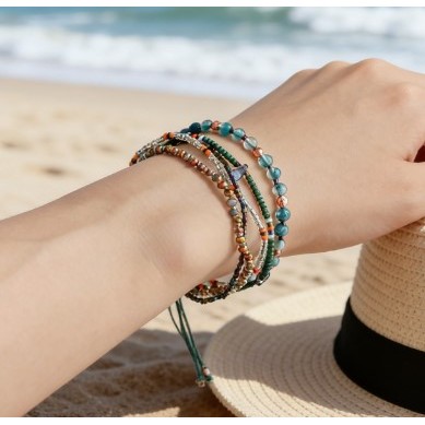 Vòng tay nữ bohemian với hạt dệt thủ công, thiết kế điều chỉnh được