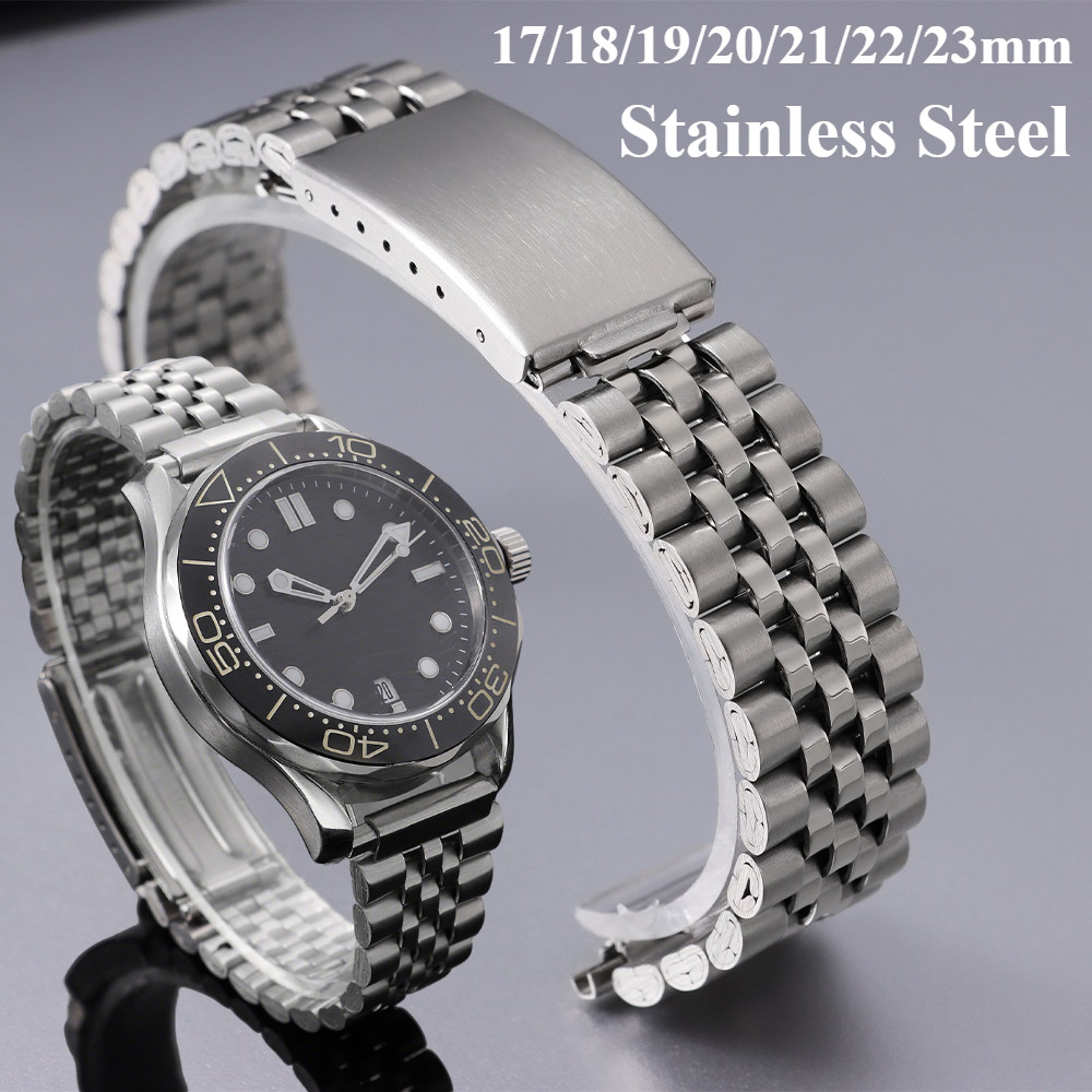Dây đeo đồng hồ bằng thép không gỉ Jubilee 17 / 18 / 19 / 20 / 21 / 22 / 23mm – 5 hạt Vòng đeo tay đồng hồ có thể điều chỉnh đàn hồi mở rộng Dây đeo đồng hồ cho nam nữ