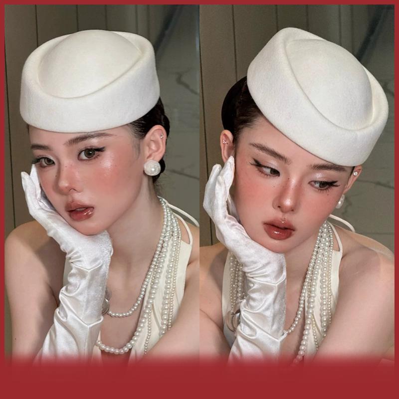 Mũ nồi cá tuyết mũ tiếp viên hàng không tiếp viên hàng không mũ cổ điển mũ đen phẳng đầu mũ tóc Clip Phụ kiện tóc