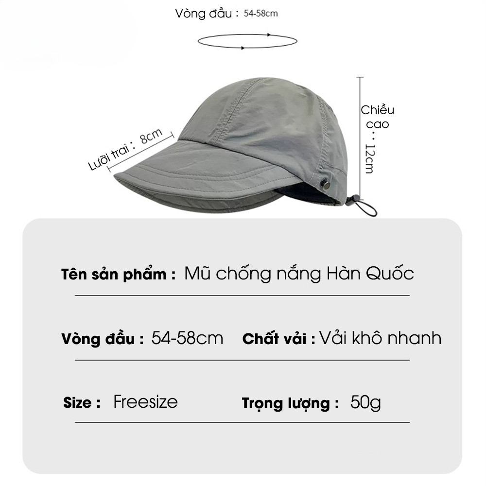 Mũ chống nắng Hàn Quốc, Nón vành rộng có móc đeo khẩu trang, chất liệu vải Acrylic khô nhanh thoáng mát cho ngày Hè 2023