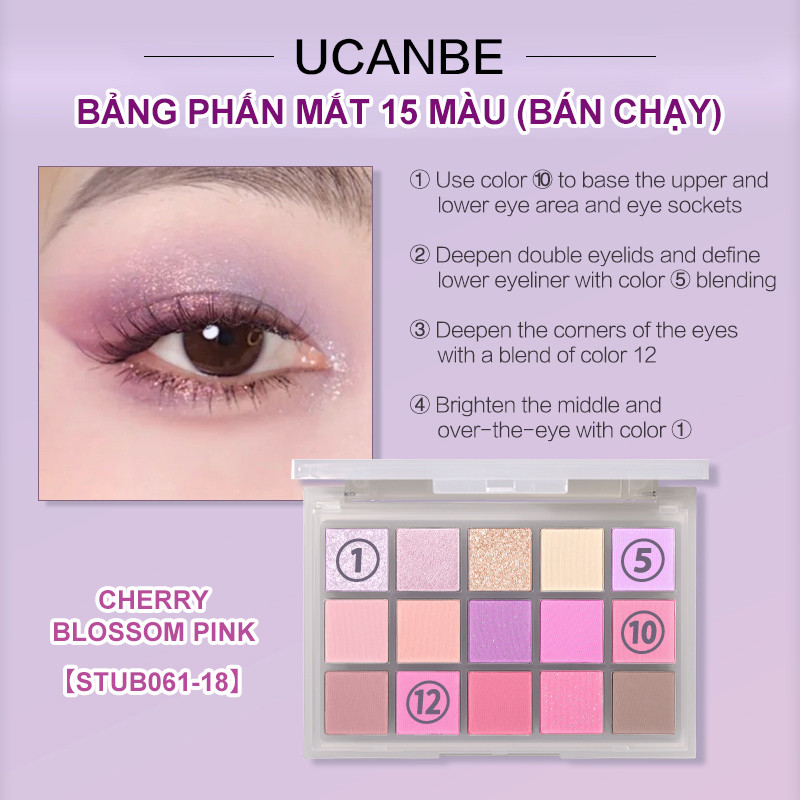 Bảng Phấn Mắt UCANBE 15 Màu - Matte, Shimmer, Long Lanh - Hồng, Tím, Đỏ, Xanh Dương, Vàng, Xanh Lá, Khói Bộ Trang Điểm Hàng Ngày & Đảng Sắc Tố Cao