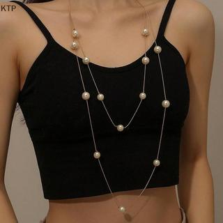 [KTP] Vòng cổ áo len ngọc trai mô phỏng hai lớp thanh lịch cho Nữ Vòng cổ dây chuyền dài