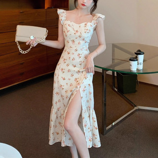 Váy mini kiểu Thái họa tiết hoa dành cho nữ, phong cách mùa hè mới, tay áo xòe nhẹ thanh lịch