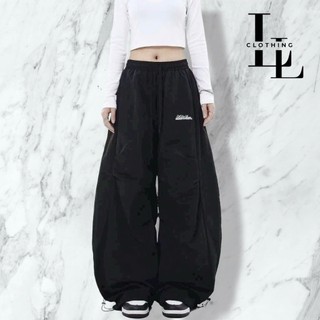 Quần Baggy Thụng Cạp Cao Vải Dù Chun Eo, phối mí thân quần, Logo Thêu Tôn Dáng Siêu Hot Trend Unisex