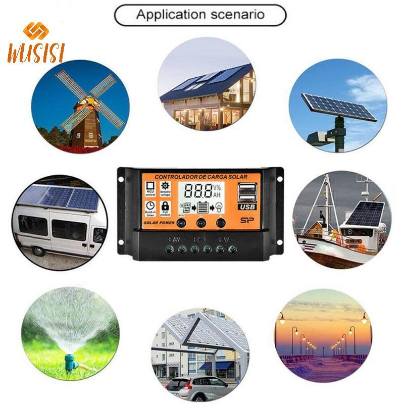 [WUSISI] Bộ điều khiển năng lượng mặt trời LCD 12V / 24V 30A 20A 10A Bộ điều chỉnh sạc năng lượng mặt trời Bộ sạc pin PWM Màn hình LCD USB kép 5V 2.5A Đầu ra MOS MỚI