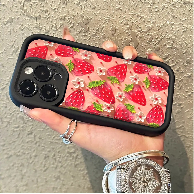 Ốp Lưng Cho VIVO V60 V40 V50 Lite V70FE Y05 Y03 Y04 Y29S Y18 Y28S Y31 Y04 Y21S Y22S Y17S Y29S Y39 Y400 Y38 Dễ Thương Sơn Dầu Dâu Chống Sốc Mềm Ốp Lưng