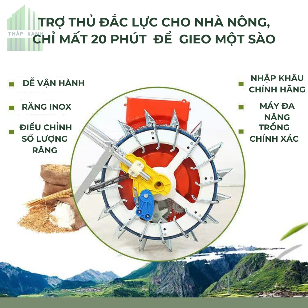 Máy Gieo Hạt 16 Răng Tháp Xanh Năng Suất Cao Chuyên Tra Hạt Ngô Đậu Lạc Khung Inox Bền Bỉ