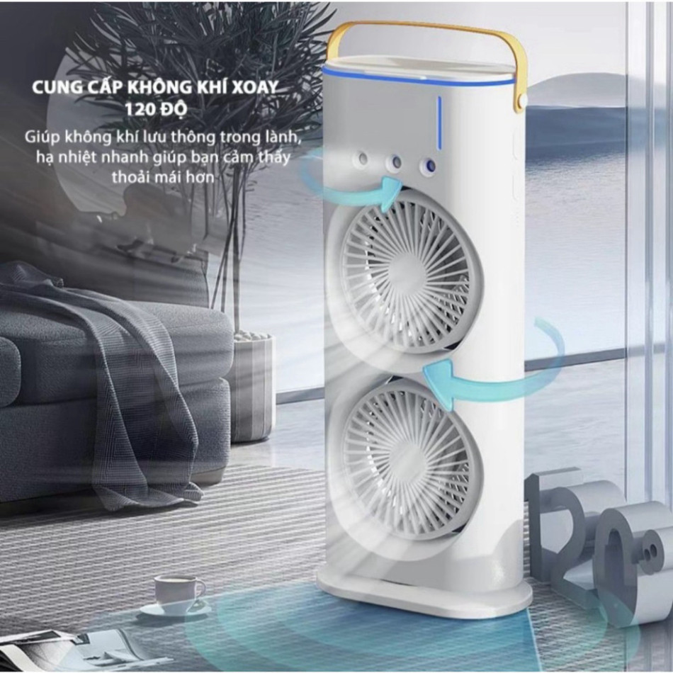 Quạt Điều Hòa Phun Sương Tích Điện 2 Tầng , Quạt Phun Sương Có Đèn Led tvh