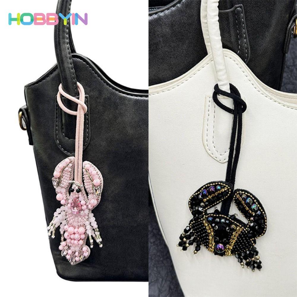 Móc khóa tôm hùm HOBBYIN, Mặt dây chuyền cua đính cườm kim cương giả sáng tạo, Quà tặng mặt dây chuyền tôm hùm thủ công thời trang