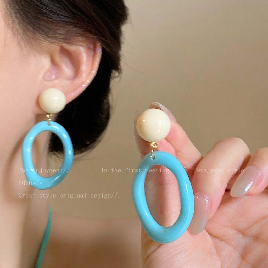 Bông tai hình tròn nhiều màu sắc, thiết kế bãi biển, phù hợp phong cách ngày lễ