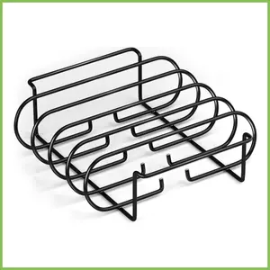 Giá đỡ sườn 4 khe lớn đứng bằng thép không gỉ nướng đứng Phụ kiện BBQ Giá đỡ sườn rang cho gia đình Dã ngoại gelhvn